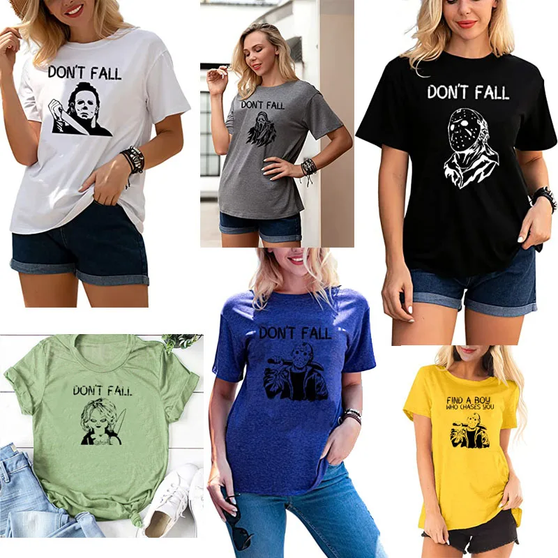 

Halloween Shirts for Women Fall Horror Movie Fan Squad Novelty Hocus Pocus Classic Tops Funny Letter Print Weird Graphic Tee Top