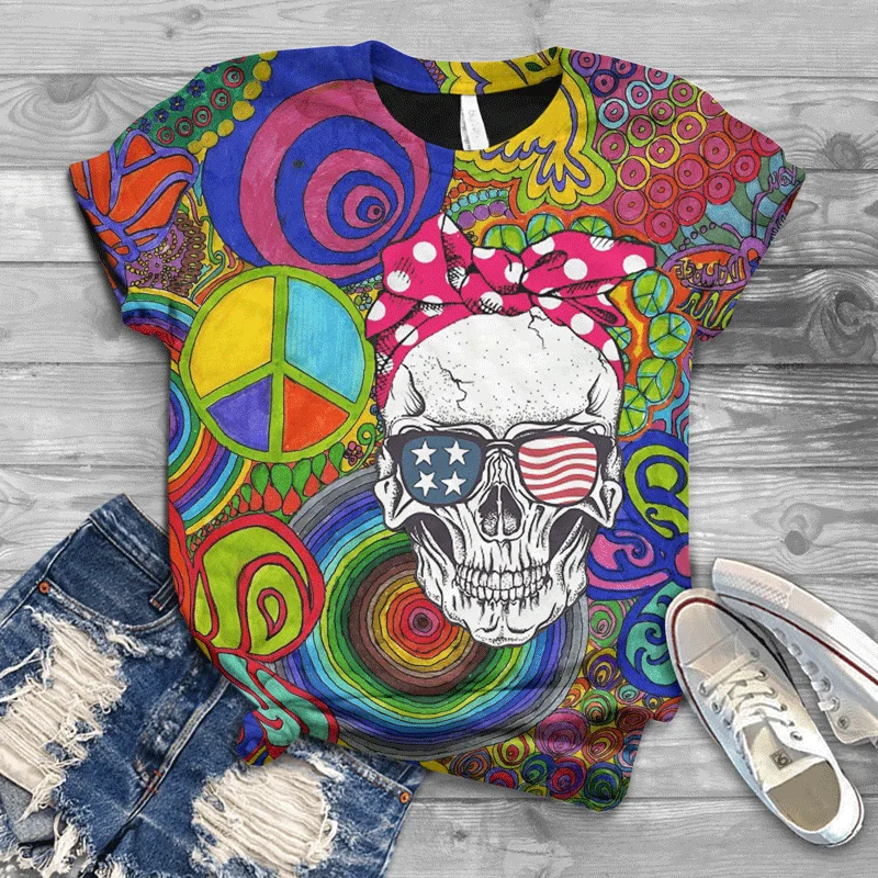 

Retro pattern women's T-shirt with animal 3D printing short sleeved summer casual round neck top T-shirt