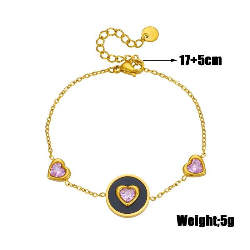 DIEYURO 316L Stainless Steel Heart Pink Zircon Crystal Charm Bracelet For Women Girl Fashion Wrist Chain Jewelry Lady Gift