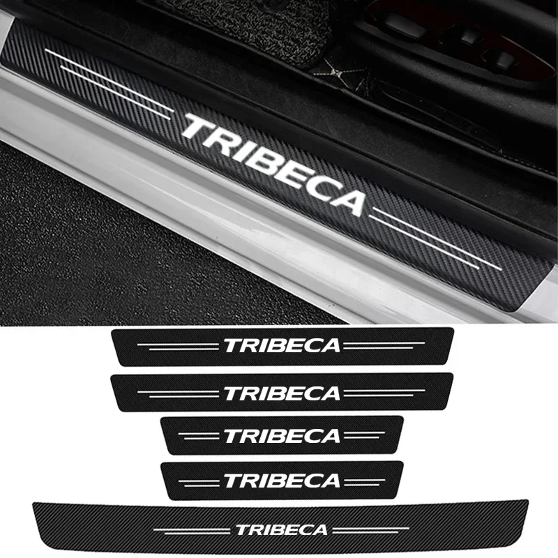 Adesivo protetor de soleira de porta de carro, fibra de carbono, porta-malas traseiro, decalques de limiar para subaru triboca logo 2017 2018 2019 2020 2021