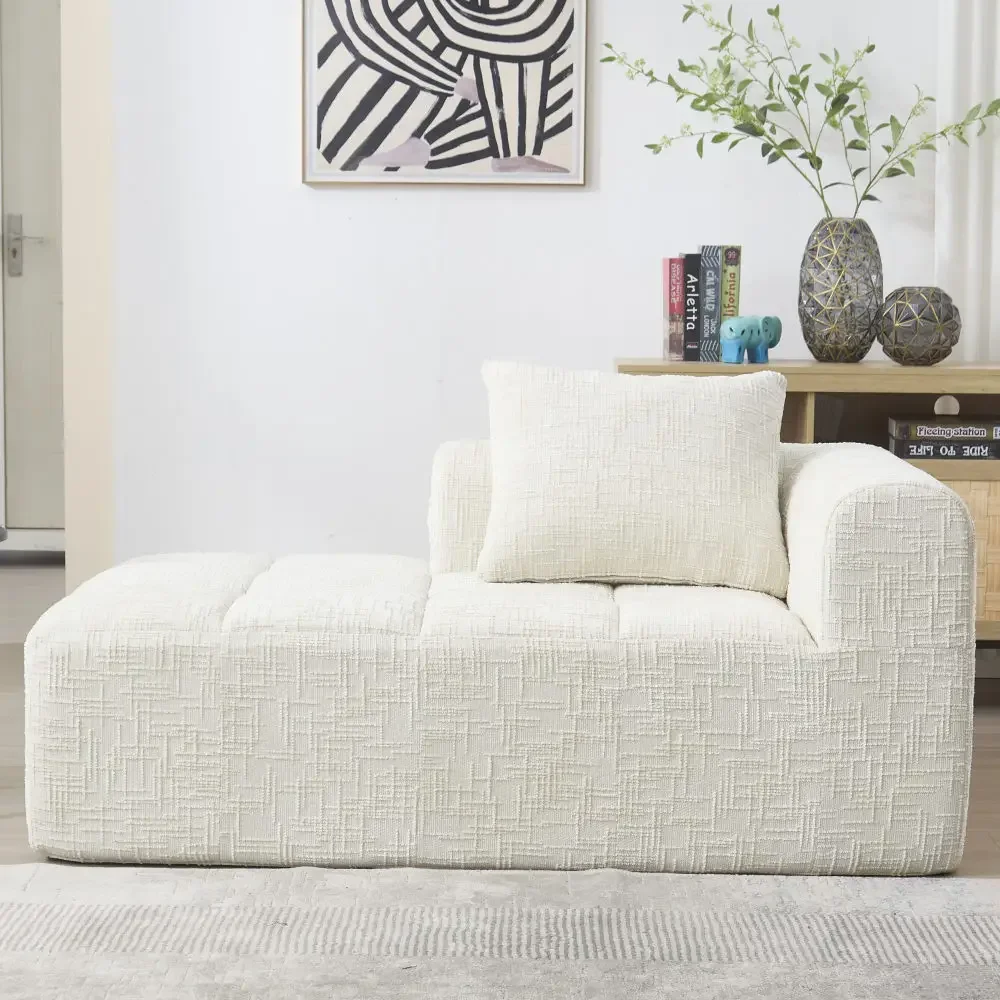 Chaise longue confortable, pas de montage requis, canapé moelleux avec coussins, poches latérales pour télécommande et téléphone portable, élégant et stylé, beige