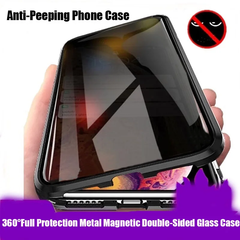 360°full Protection Metal Magnetic Double-Sided Glass Anti Peeping Phone Case For IPhone 15 13 12 11 14 Pro Max X XS XR 8 7 Plus