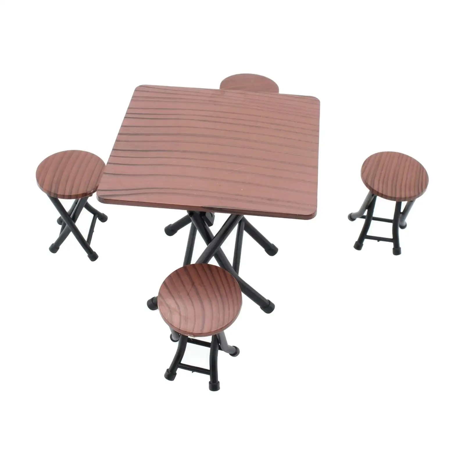 Plastic Dollhouse Table with Wood-Grain Top Realistic Miniature Folding Table Miniature Accessory Compact for Diorama Builders