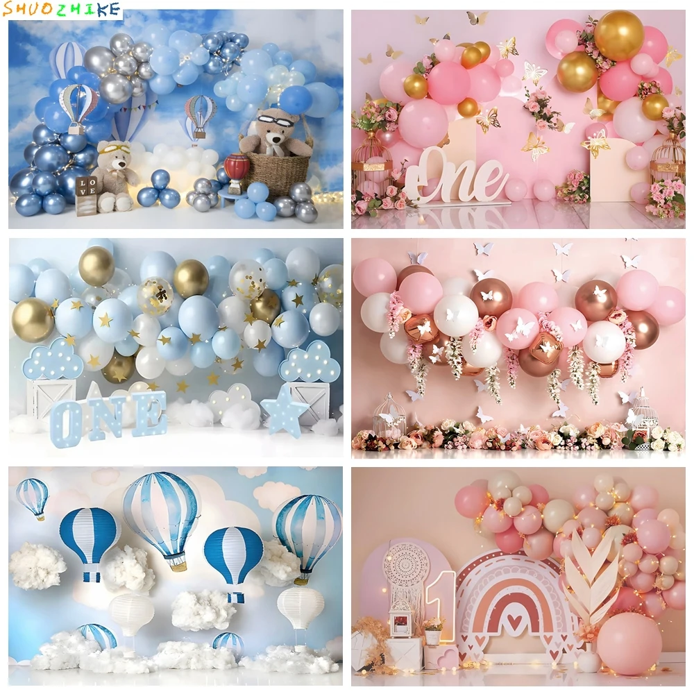 

Newborn Baby 1st Birthday Backdrop Bohemian Boho Balloon Tent Cake Table Decor Photo Background Baby Shower Photography Props