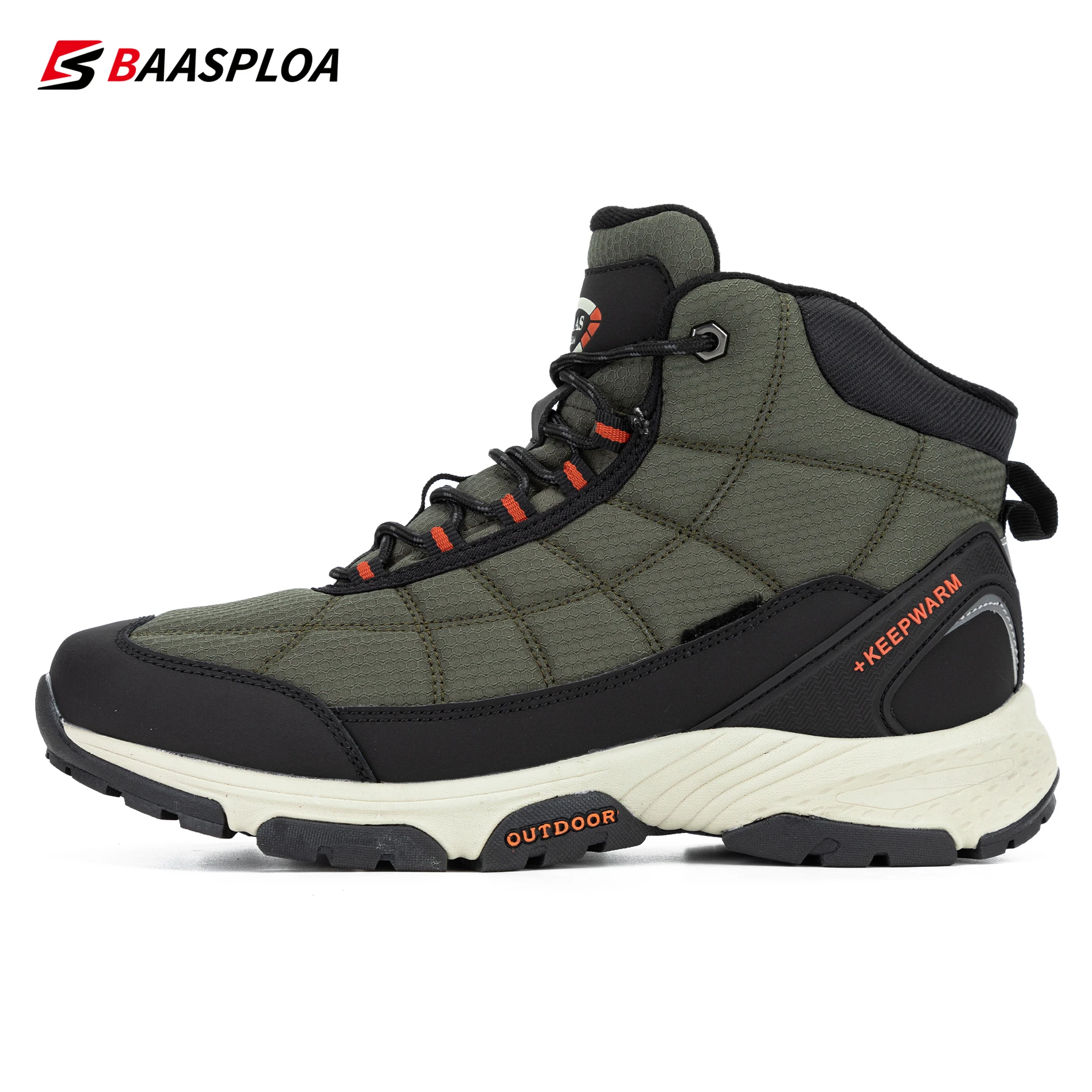 Baasploa 2022 Men\'s Cotton Sneaker Waterproof Outdoor Travel Hiking Shoes Warm Winter Plush Sneakers Casual Walking Shoes