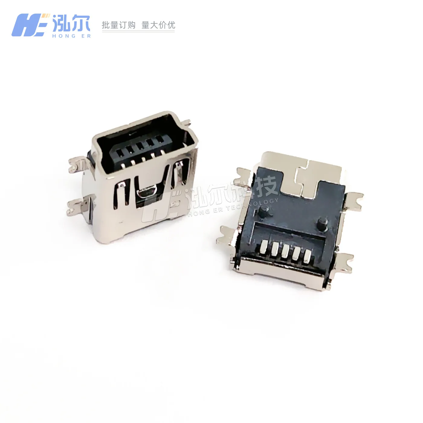 Fro 11 mini female seat USB 5pin on board with positioning column, patch on board, female seat (mini-USB) connection