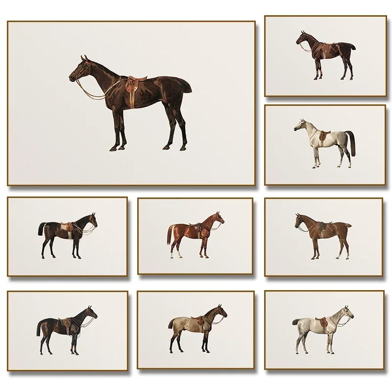 (No frame)Vintage Equestrian Horse Minimalist Horse Canvas Painting Art, Modern Farmhouse Wall Art Country Home Wall Decorati