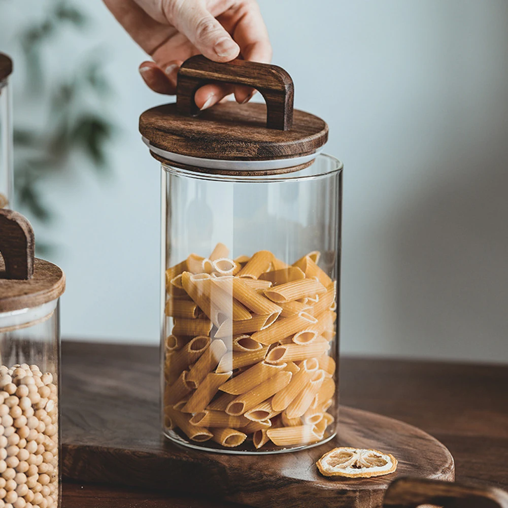 Voltsify 800ML Glass Storage Jar with Wooden Lid Food Storage Jar Tea Storage Containers Canisters
