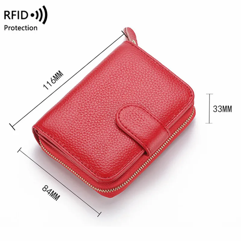 Cartera pequeña de cuero con protección RFID para mujer, Tarjetero con ranuras, bolsas con cremallera para tarjetas de crédito y débito, monedero