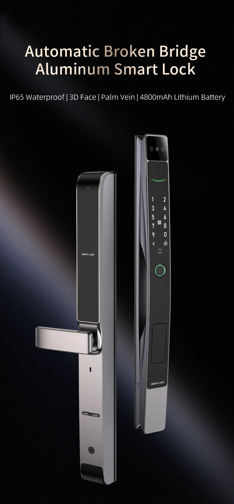 Tuya WiFi Electronic Smart Door Lock 3D Face Palm Vein Password Key Fingerprint Aluminum Sliding Door Waterproof Outdoor