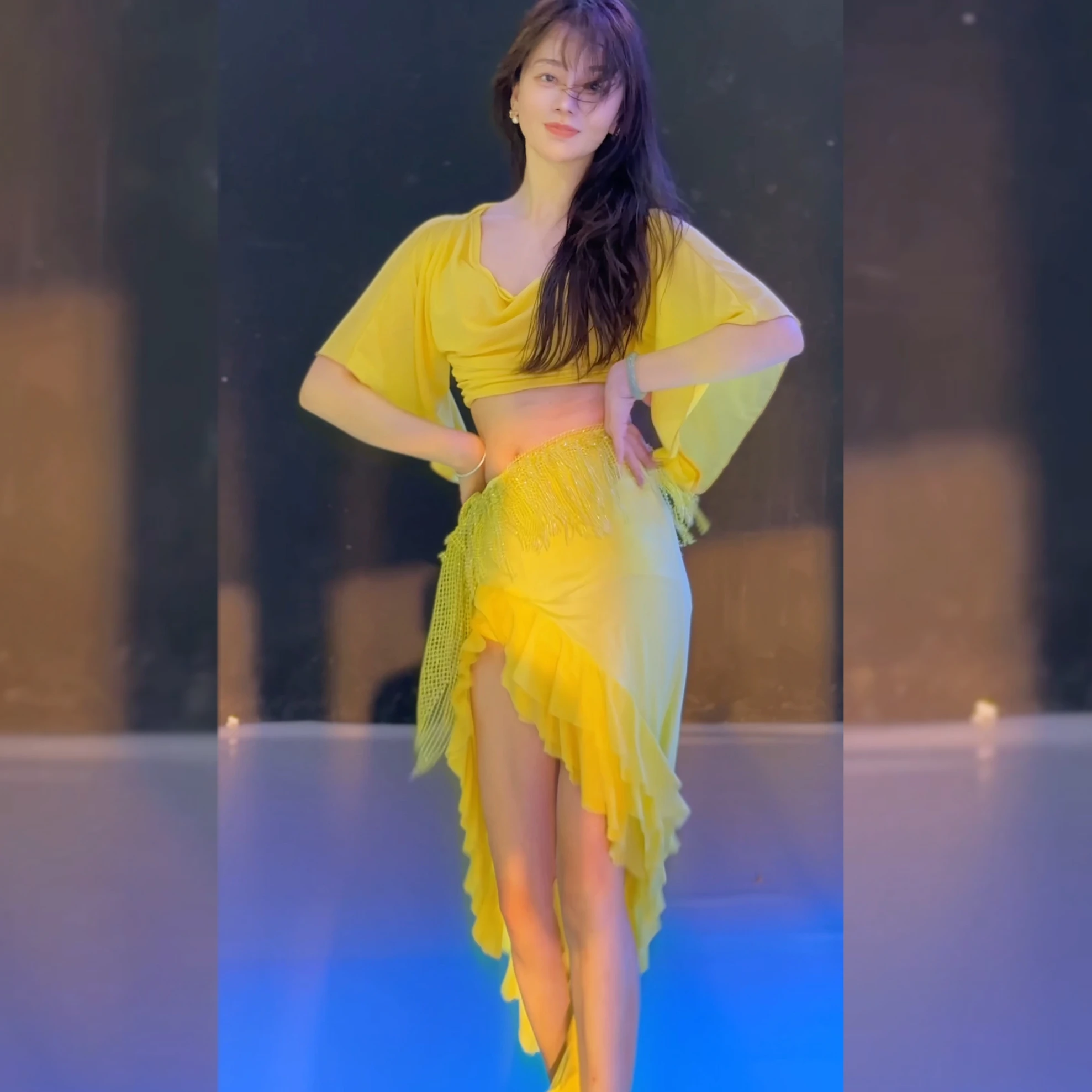 

New BellyDance Costumes Comfortable Mesh Top+Irregular Long Skirt 2pcs Adult Women's Oriental Belly Dancing Practice Clothes