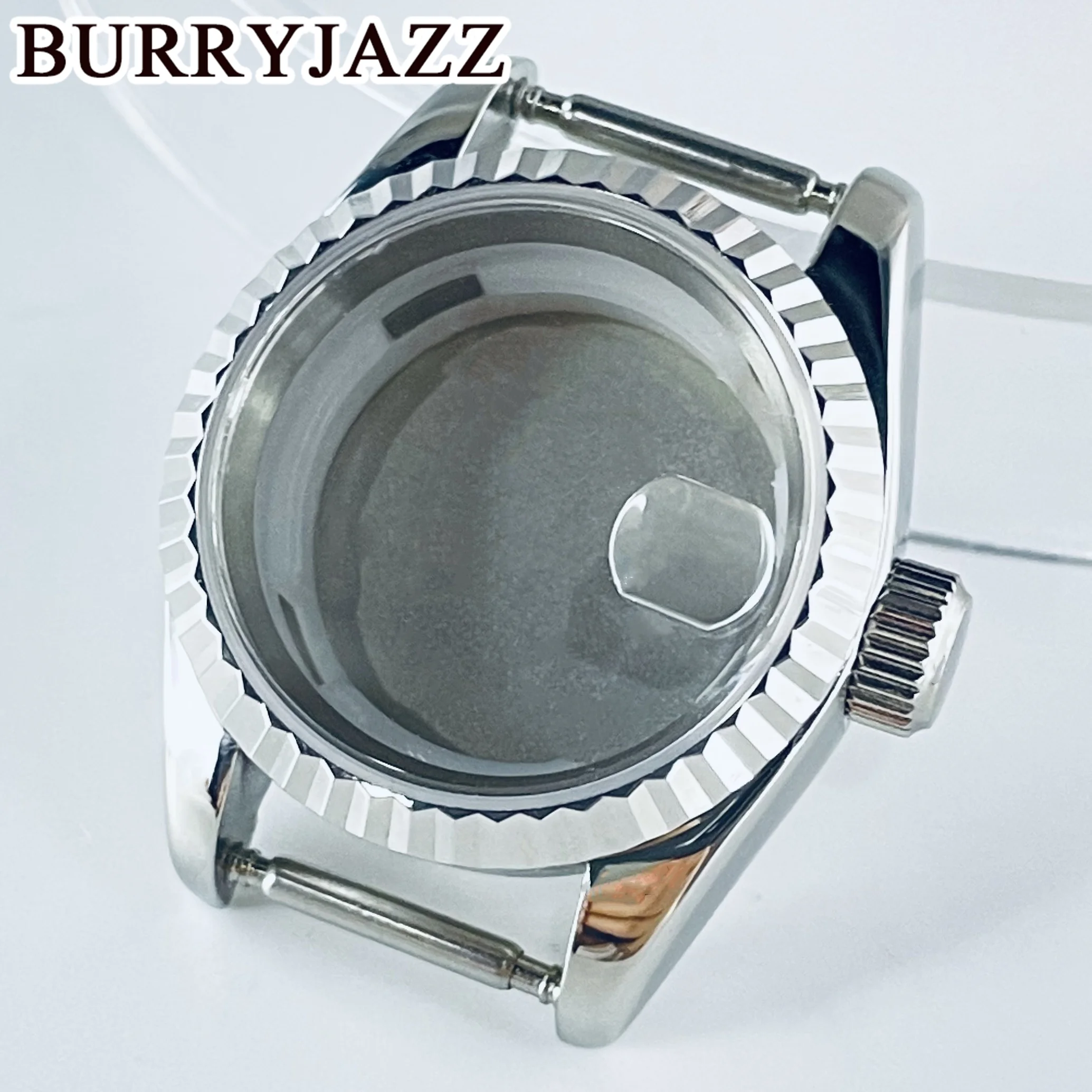 BURRYJAZZ 26mm NH05 NH06 Watch Case Silver Stainless Steel Case With Sapphire Crysta Waterproof