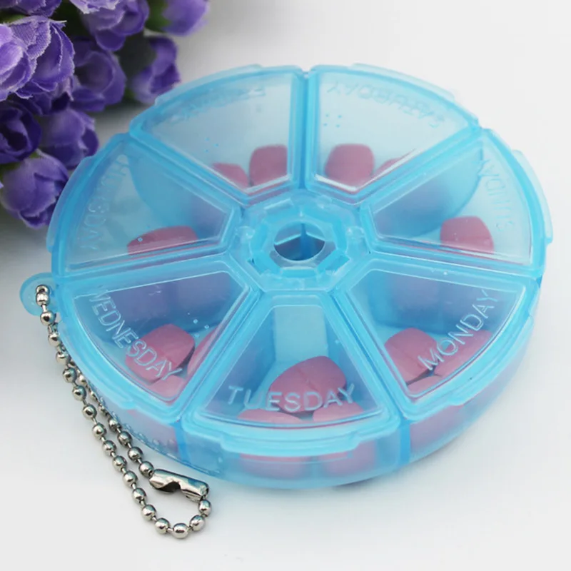 Portable 7 Slot Health Pill Case Organizer Medicine Drug Round Box