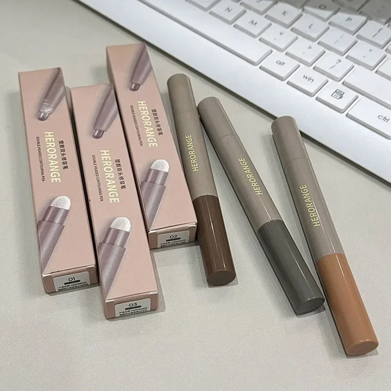 Dubbele Kop Contour Stick Bronzer Met Borstel Gezicht Neus Schaduw Crème Contour Pen Waterdichte Duurzame Contouren Make-Up Cosmetica