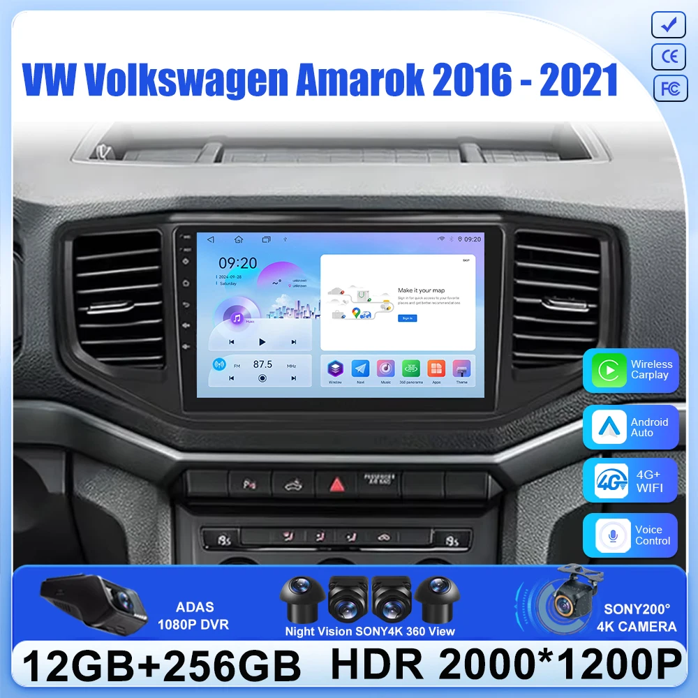 Android 14 Carplay Auto Radio FOR  VW Volkswagen Amarok 2016 - 2021 Car Navigation 2Din DSP Video Player Stereo GPS 5G WIFI  DVD