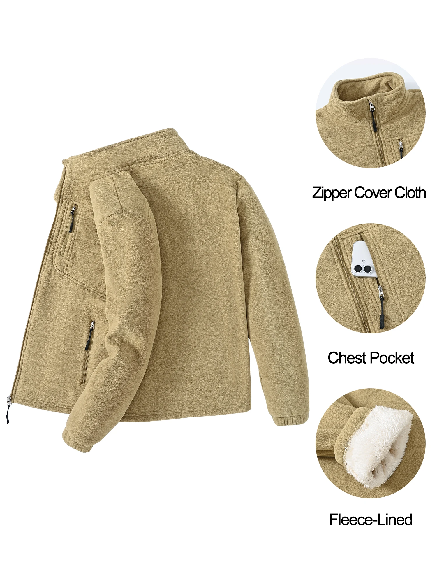 Herren Warme Polarfleece-Jacke mit Vollreißverschluss, Windbreaker mit mehreren Taschen, Arbeits- und Wanderjacke für Herbst & Winter – Detail 13