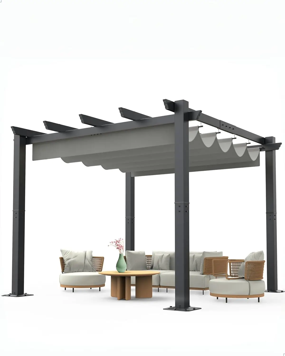 

10'X 10' Aluminum Pergola with Retractable Pergola Canopy, Lawn Shade Shelter for Backyard, Party, Garden, Grill Gazebo - Gray