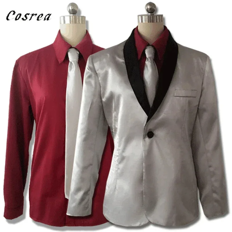 新しい 2025 メンズジョーカーコスプレ衣装トレンチコート紫色のジャケットジャレッドレトピエロシャツグリーンかつらハロウィンパーティー eqs9X