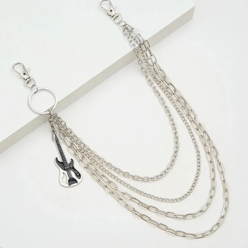 الهيب هوب الخصر المفاتيح متعدد الطبقات المعادن الغيتار قلادة بانت سلسلة الجينز سلسلة المرأة العصرية مجوهرات اكسسوارات هدايا