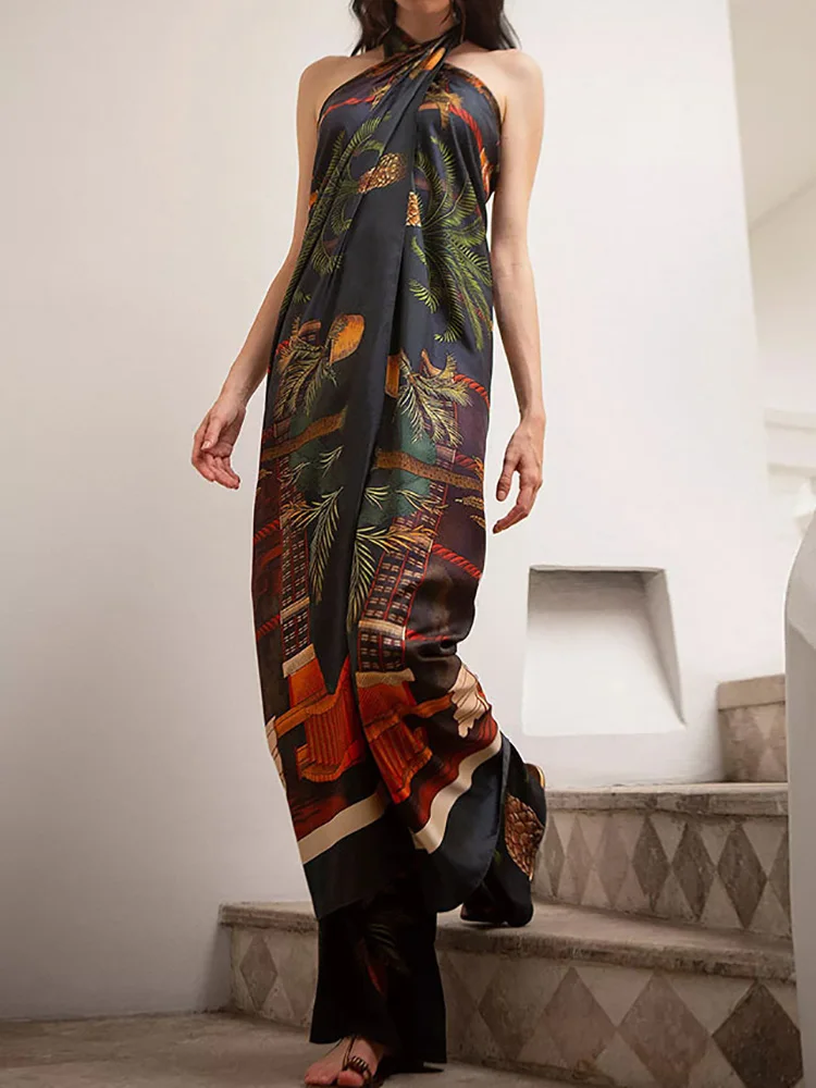 

Wide Leg Pants Solid Fashion Outfit Women Summer Loungewear Skew Collar Sleeveless Elegant Matching Set Streetwear Dropshipping