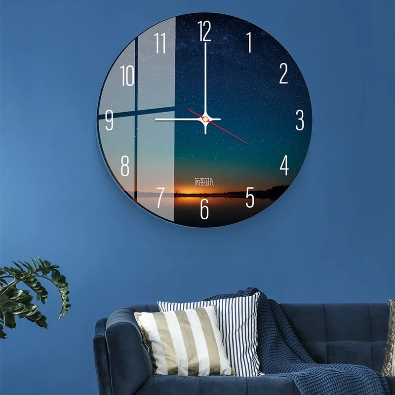 Mute Wall Clock Tempered Glass Material Universe Star Pattern Clock Home Decor Luxury Living Room Decoration 10/12 inch Clock