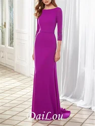 Sheath / Column Mother of the Bride Dress Elegant Jewel Neck Floor Length Chiffon Half Sleeve with Pleats