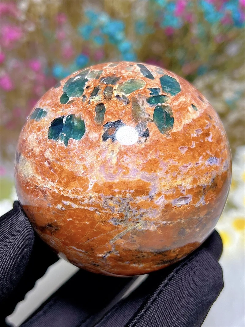 Natura Crystal Blue Apatite Gold Sun Stone Coexistenc SPhere Free Form Reiki Healing Stone Home Decoration Exquisite Gift