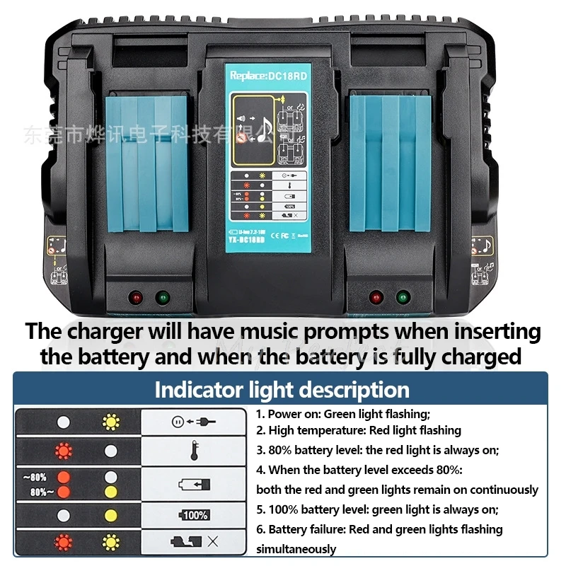 

DC18RD Fast Charger Compatible with Makita 14.4V-18V Battery Dual Ports Charger Rapid Alternative Makita Power Tools 100V-260V