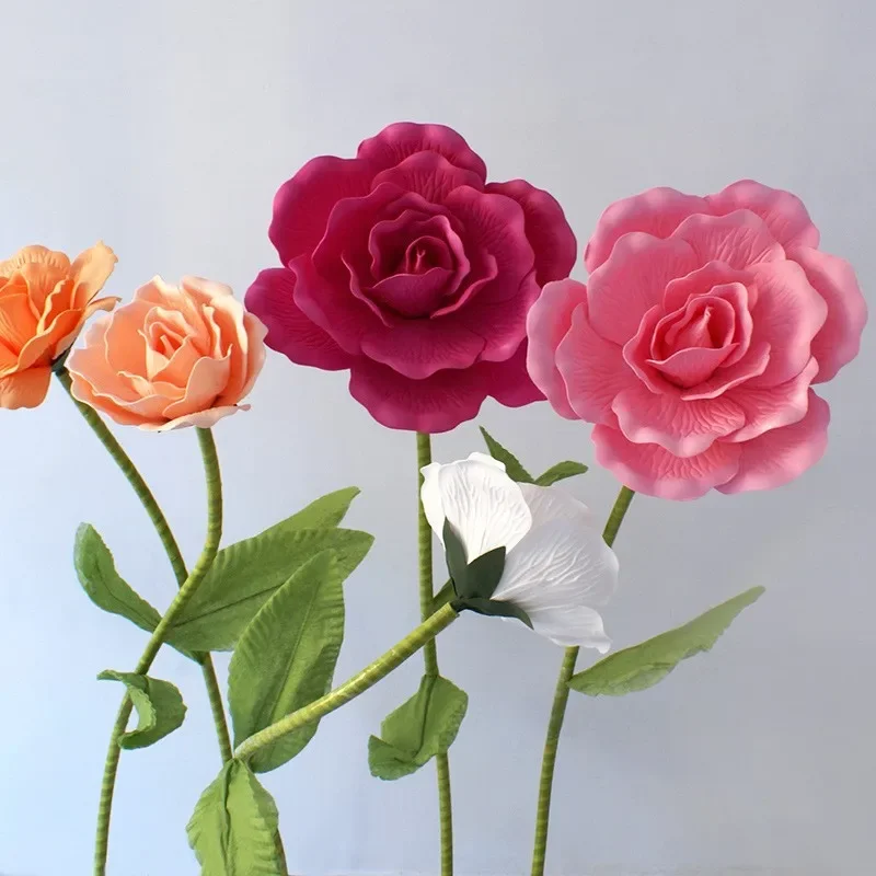 Manufacturer Customized Large PE Rose Artificial Foam Rose Head Wedding Street Shopping Mall Window Decoration Flower