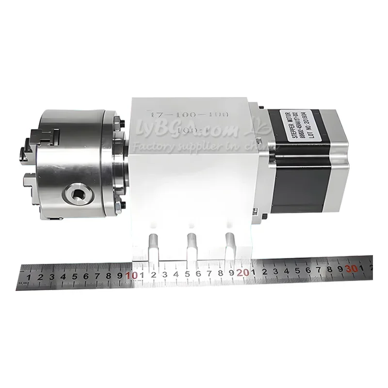 LY CNC 4th Axis 100mm Chuck 3 Jaw / 4 Jaw NEMA 34 86mm Motor Reduction Ratio 100:1 Reducer CNC Indexing Head for CNC Engraver