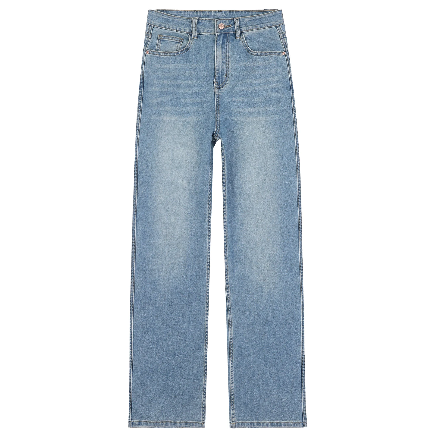 American Casual 2026 New Light Wash Stretch Straight Jeans High Rise Loose Non Stick Leg Wide Floor Women Street Outfit Pants view 5