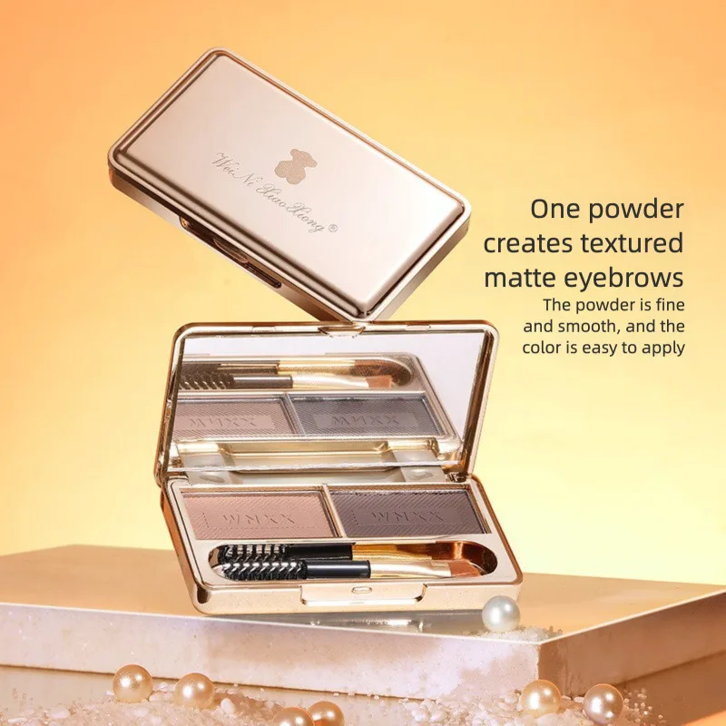 

Маленький медвежонок с позолоченными цветочными тенями, двухцветная розовая тарелка для бровей