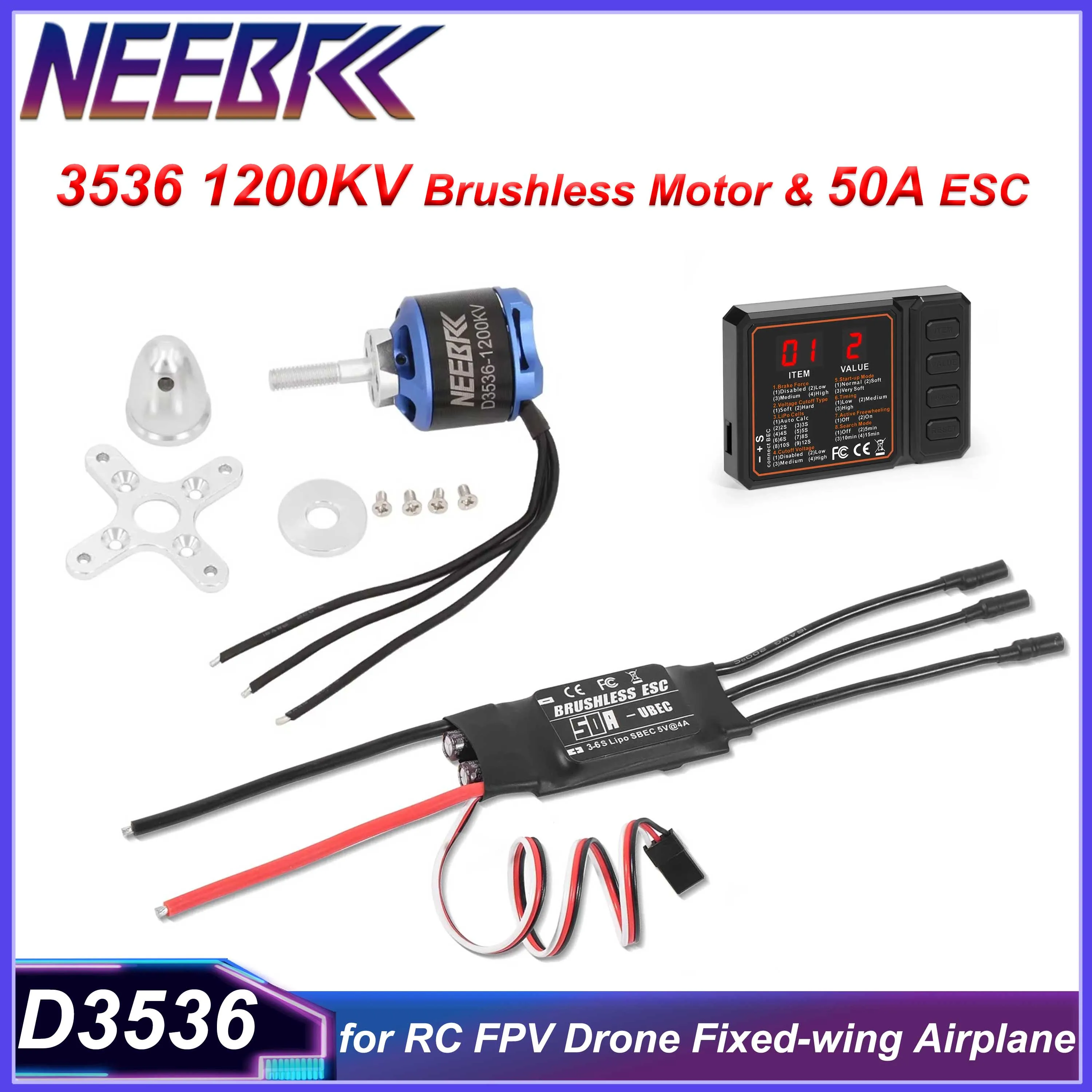 

NEEBRC 3536 1200KV Brushless Motor 3-6S 50A ESC Speed Controller for RC FPV Racing Drone Fixed-wing Airplane Glider Model Parts