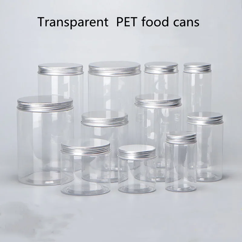 

Wholesale 30/50pcs Empty Plastic Clear Cosmetic Jars PET Food Jar Makeup Container With Silver Aluminum Lid Food Cans Seal Cans