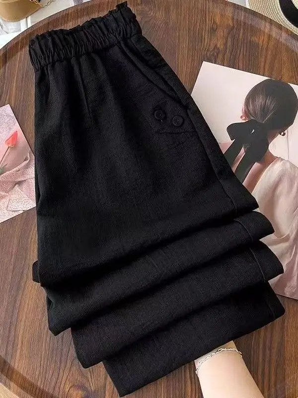 Ice Silk Quick Dry Nine-Foot Pants Women Summer Thin Elastic Waist Slimming Casual Trousers Harlan Loose Fit High Waist