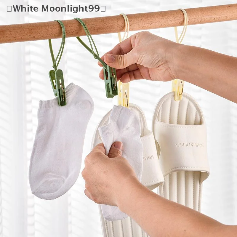〔White〕12-pack Hook Clip Clothes Hanger Household Clothesline Strong Small Windproof Clips For Drying Clothes Socks Underwear