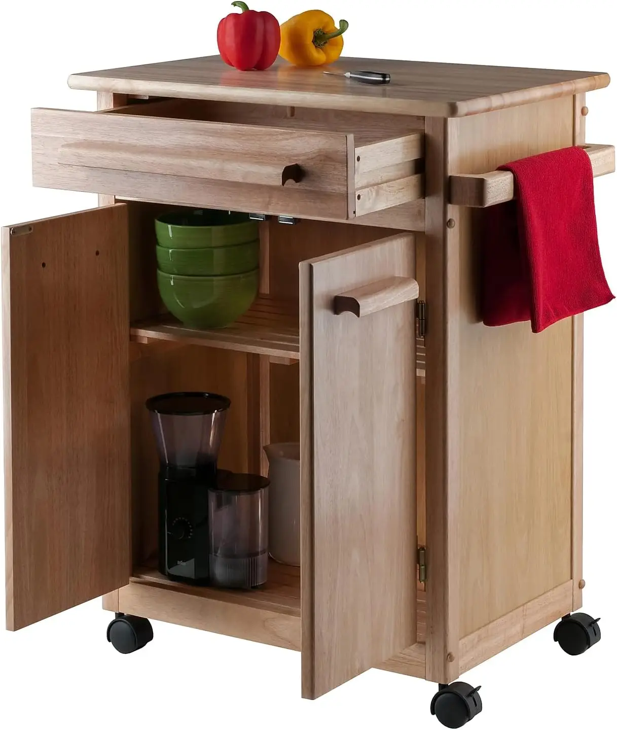 Wood Kitchen Cart, Natural, Single Drawer