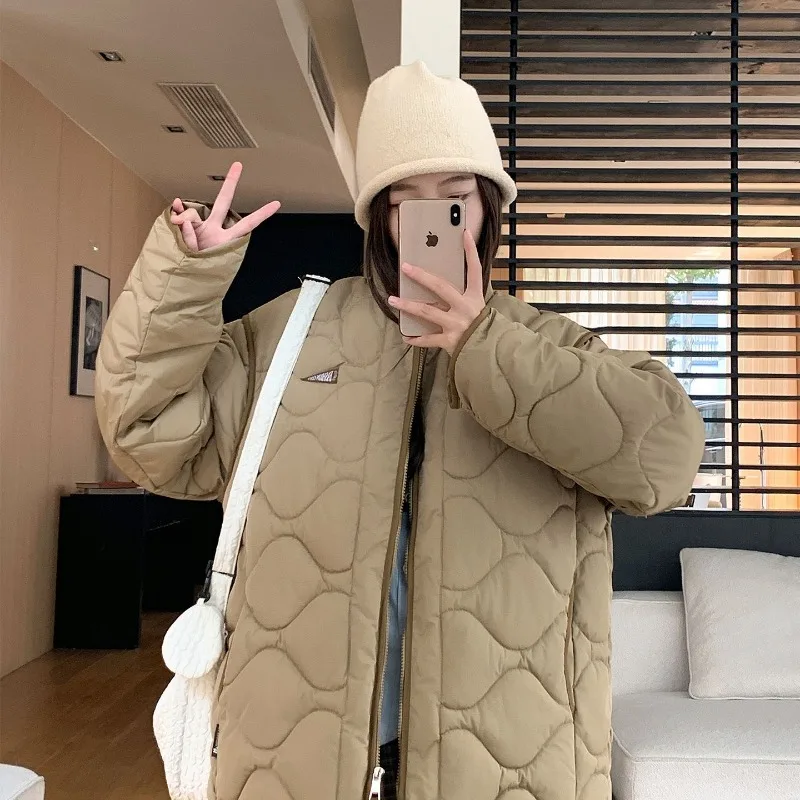 Nueva ropa acolchada de algodón con rombos para mujer, chaqueta acolchada cálida para otoño e invierno, Chaqueta de algodón para estudiantes, Chaqueta de algodón holgada