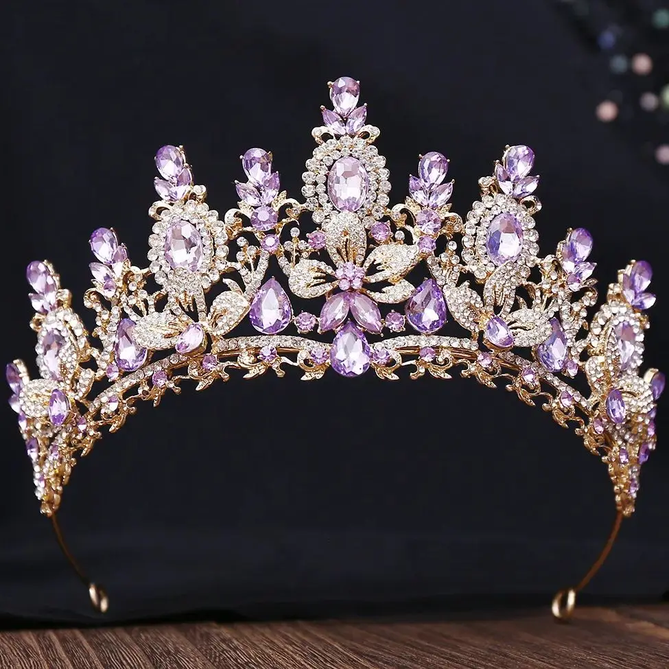 ديزي الباروك الفاخرة ارتفع الأحمر كريستال تيارا تاج للنساء حفل زفاف جديد أنيق الزفاف العروس زهرة تاج إكسسوارات الشعر