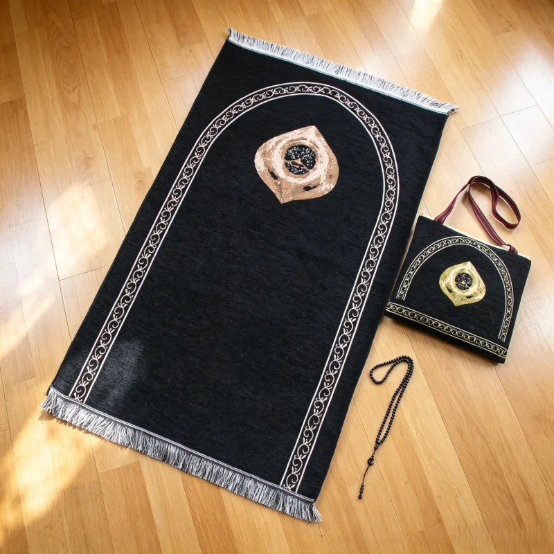 Portable Muslim Prayer Rug Set with Tasbih Prayer Beads Bag Soft Islamic Prayer Mat Ramadan Eid Hajj Travel Gift for Men Women