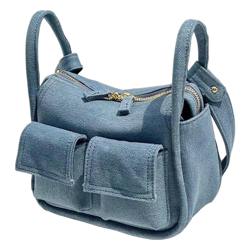 Vrouwen Crossbody Tas Denim Dames Schoudertassen Grote Capaciteit Multi-Pocket Mode Eenvoudige Rits Glad Voor Weekend Vakantie