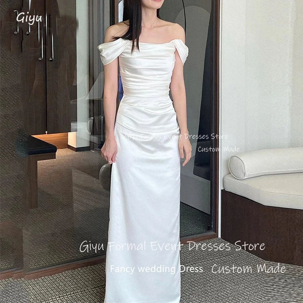 Giyu Simple A Line Soft Satin Korea Wedding Dresses Photo shoot Off Shoulder Bridal Gowns Lace Up Back Custom Made