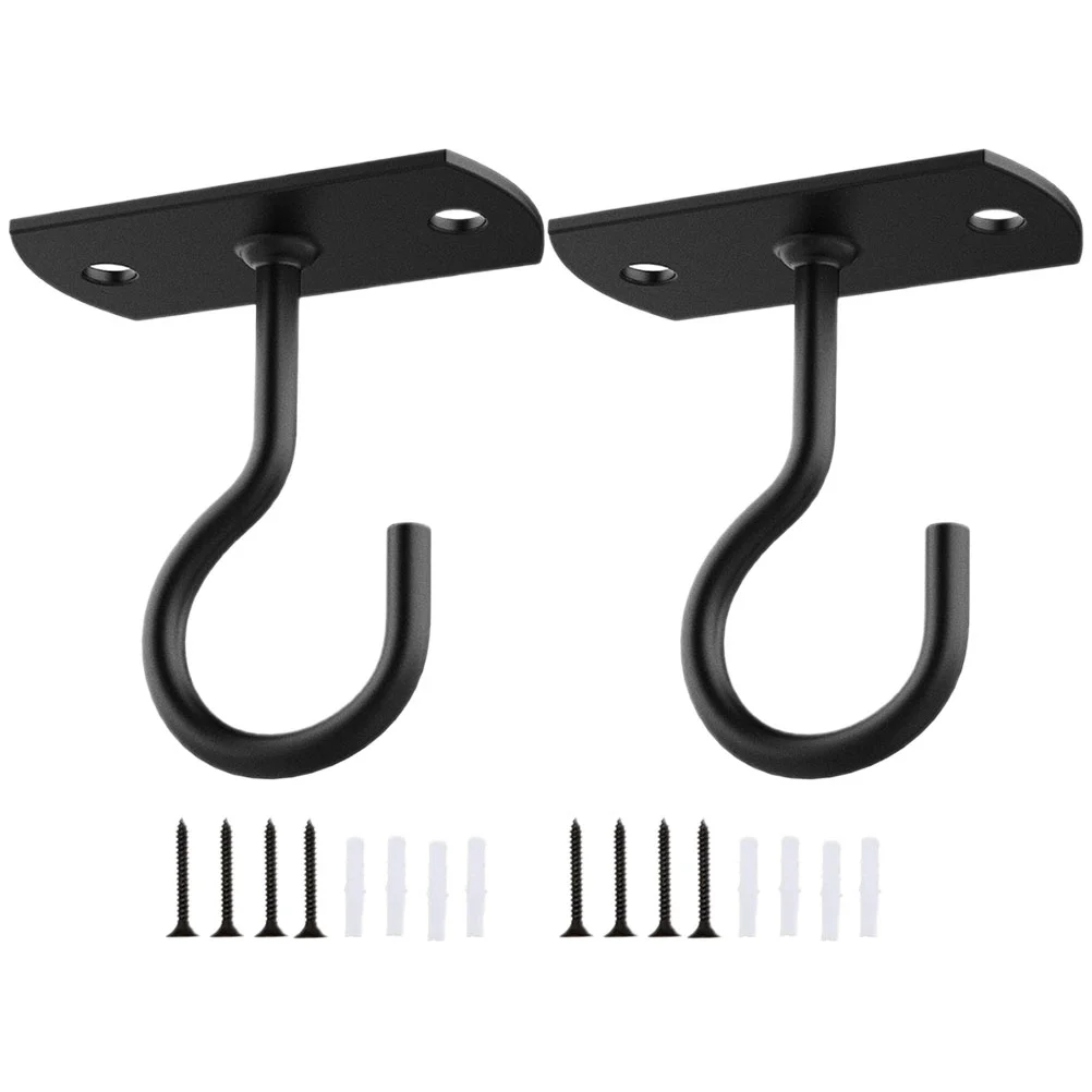 2 Sets Hook Wall Light Hanging Hooks Plant Stand Hanger Bracket Planter Black Garden