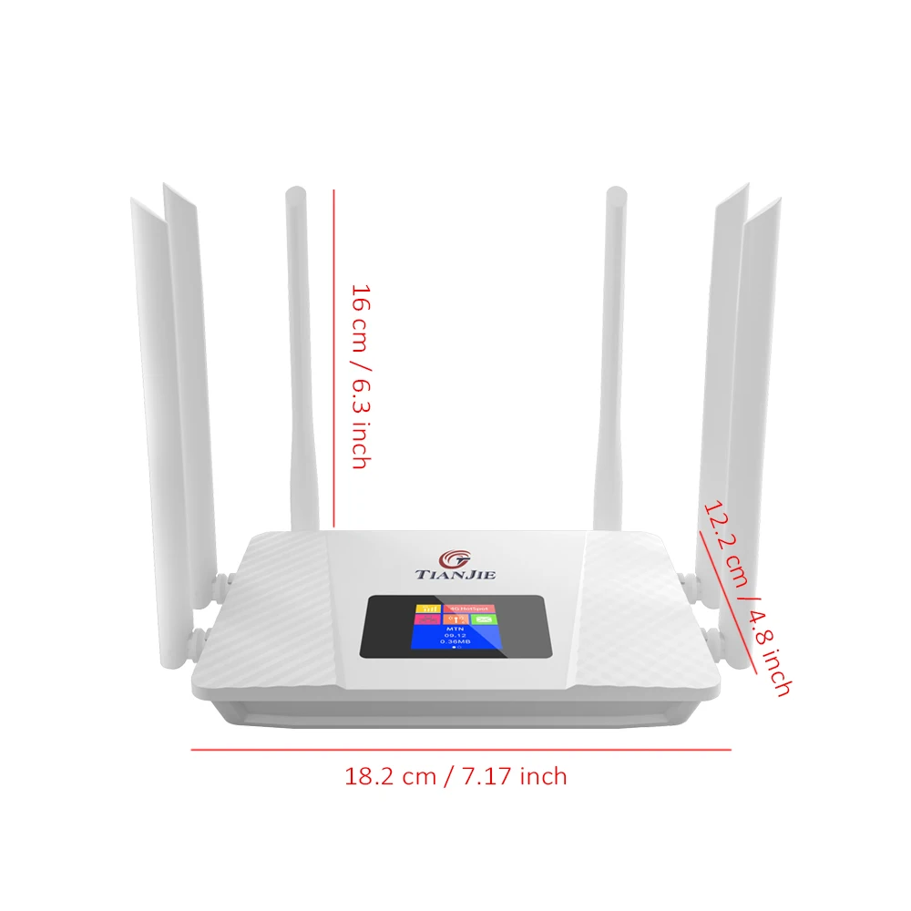 TIANJIE CPE706 4G LTE Router 150Mbps Cat4 Dual Band WiFi Router with 6 External Antennas,Ethernet Port&Sim Slot for Home/Office