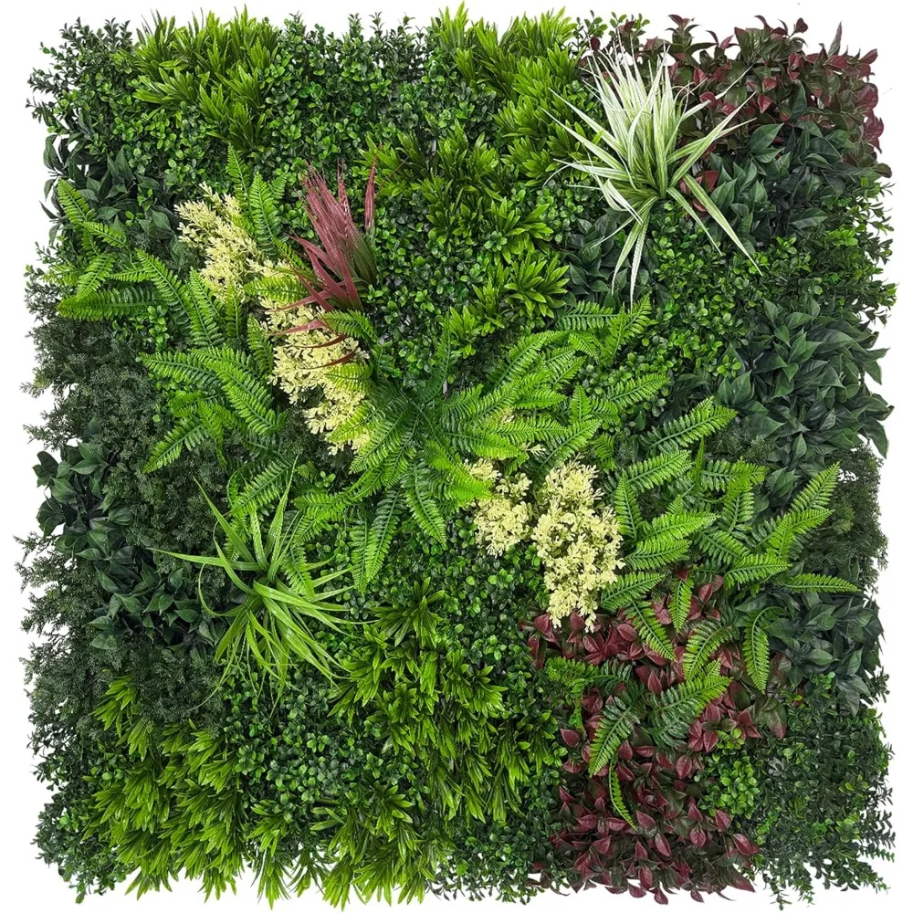 لوحة نباتات من خشب البقس على الحائط العشبي: 20 × 20 (8 بكسل) أوراق خضراء مقاومة للأشعة فوق البنفسجية لخلفية الحائط الداخلية والحديقة والداخلية. #1