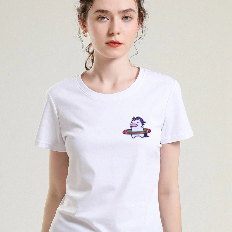 

Unicorn Pattern Cotton T-shirt Alphabet Print Casual T-shirt Vintage Fashion Women Clothes Harajuku Summer Comfort T-shirts