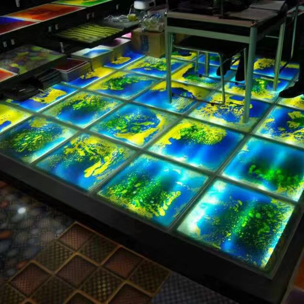 Bright Color Lighting Fluid Flow Interactive Tile Liquid Sensory Floor Gel Wrap Children's Dance Lighting Led Floor