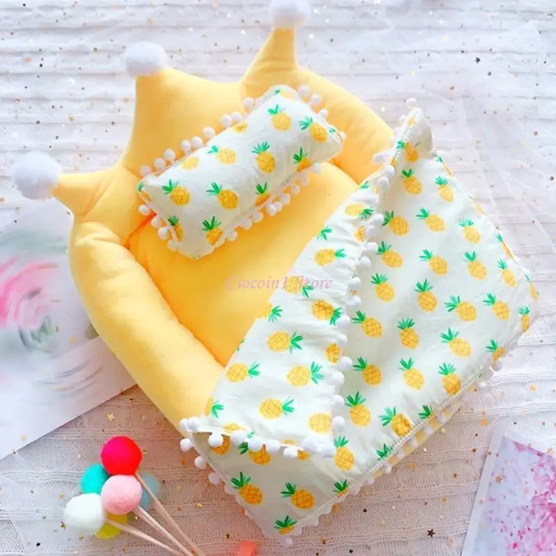 Y1UB 20cm Cotton Doll Bed Set Includes Plush Mattress Pillow Realistic Miniature Bedding For Display Or Play