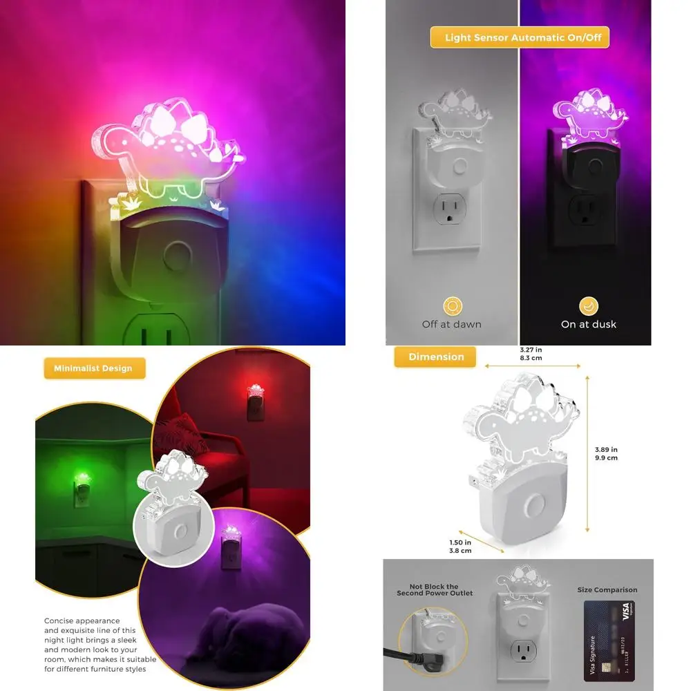 

Lohas динозавр ночник для мальчиков, детский ночник подключаемый, от заката до рассвета, светодиодные ночники стегозавра, подключи к стене, RGB+мягкий