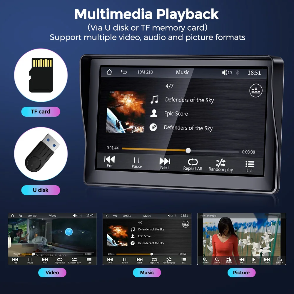 7 "راديو السيارة المحمول العالمي Carplay أندرويد السيارات GPS WIFI BT5.0 AUX FM شاشة تعمل باللمس سيارة مشغل فيديو الوسائط المتعددة